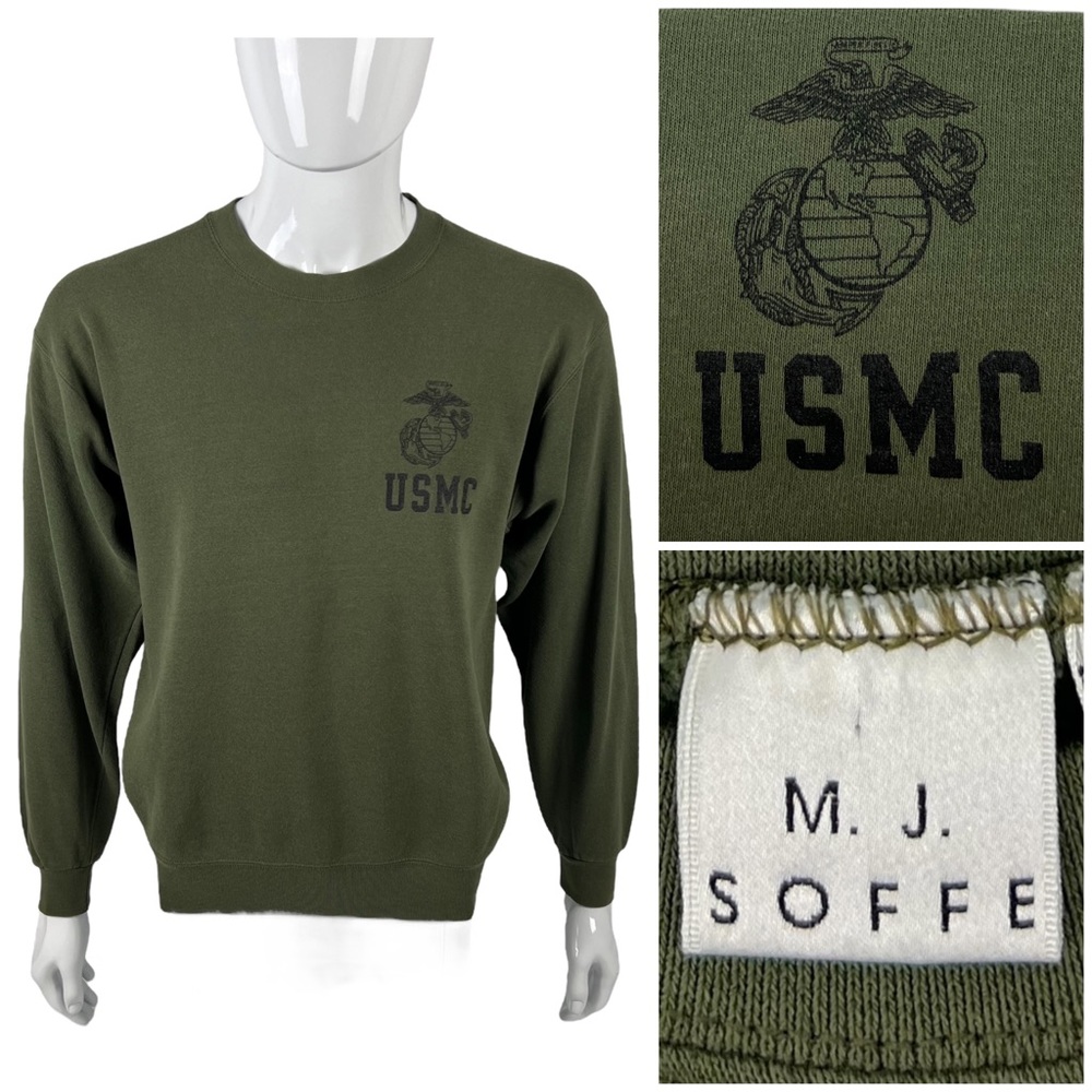 Vintage USMC Marines Mens Medium Crewneck Sweatshirt Green Made In USA MJ Soffe